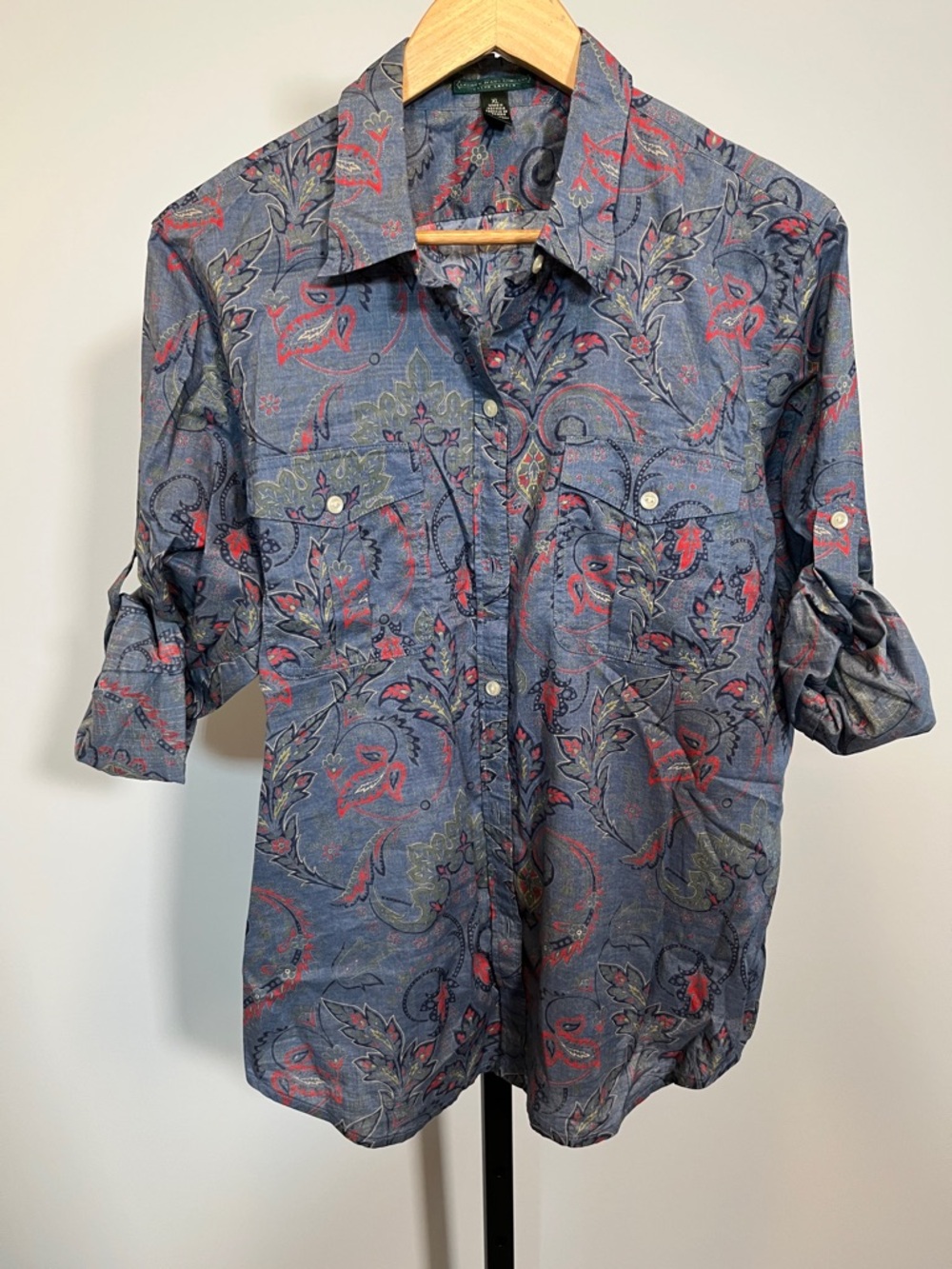 Ralph Lauren Lauren Jeans Paisley Button-Front Shirt in Blue with Red Accents